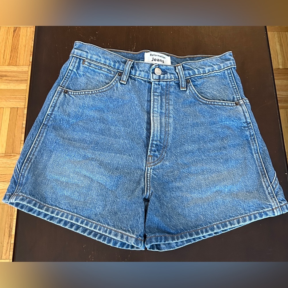 Reformation Classic High-Rise Jean Shorts - Medium Blue